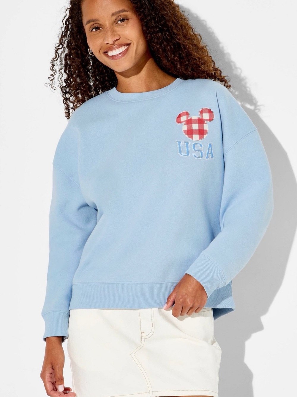 Disney Women's Mickey Balloons Graphic Pullover Sweatshirt, M - Blue NWT